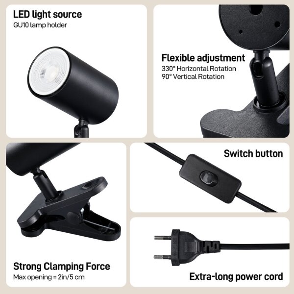 Immax NEO 08291L - Lampa s klipem PUNTO 1xGU10/9W/230V černá