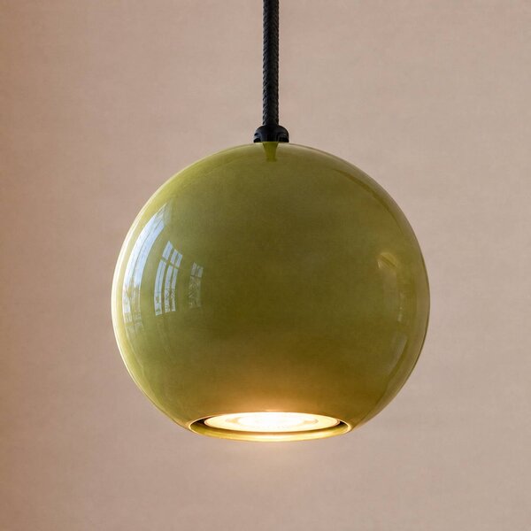 SIGMA Závěsné světlo Ceramic Ball, Ø 12 cm, zelené, keramika/ocel, Zelená, Obývací pokoj / jídelna, Keramika