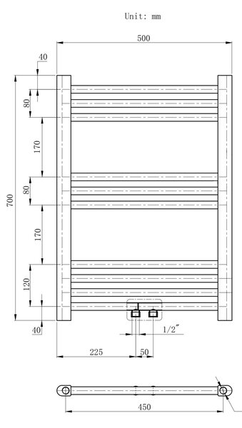 Gamma Erga Simple, topné těleso 700x500 mm, 275 W, bílá, ERG-LAV-SIMP-7050-WH