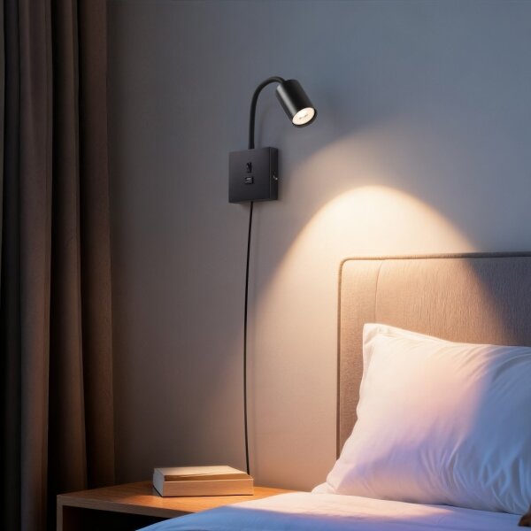 Immax NEO 08295L - Nástěnná lampa s USB PUNTO 1xGU10/9W/230V černá