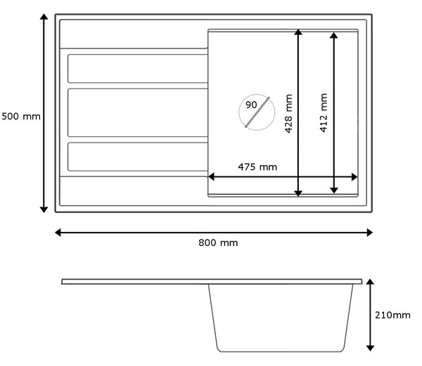 Gamma Modern 8010, 1-komorový granitový dřez 800x500x210 mm, černá skvrnitá, GMA-ZM-8010-BP