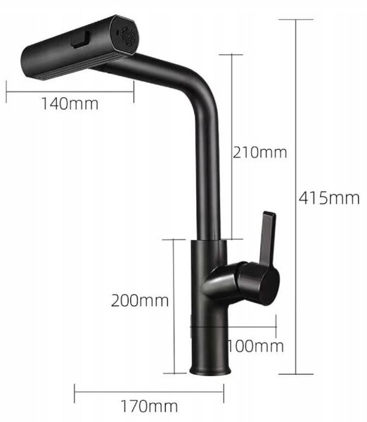 Gamma Rotary, vysoká dřezová baterie s výsuvným výtokem h-415, černá matná, GMA-BR-BK