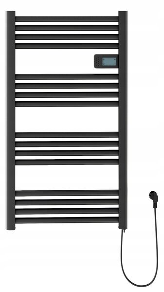 Erga Pago, elektrické topné těleso 960x540 mm s digitálním termostatem, 500W, černá matná, ERG-LAV-GRZE-E-ALU-960540-BK
