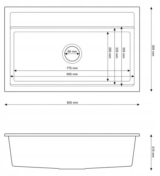 Gamma Advance, 1-komorový granitový dřez 805x505x210 mm, černá se zlatými tečkami, GMA-ZLE000115
