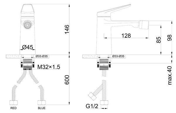 Gamma Evo, bidetová baterie h-146, černá matná, GMA-BEB-BK