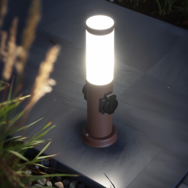 Brilagi - Venkovní lampa se 2 zásuv. SCHUKO NOVA 1xE27/15W/230V 40 cm IP44 hnědá