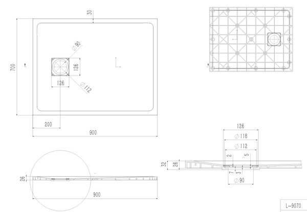 Erga Hyper, SMC sprchová vanička 90x70x2, 6 cm + sifon, bílá matná, ERG-V06-SMC-7090S-WH