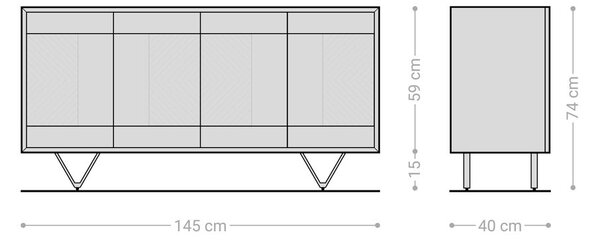 DELIFE Komoda Manjula 145 cm mango hnědá 4 dvířka podnož ve tvaru V kov černá