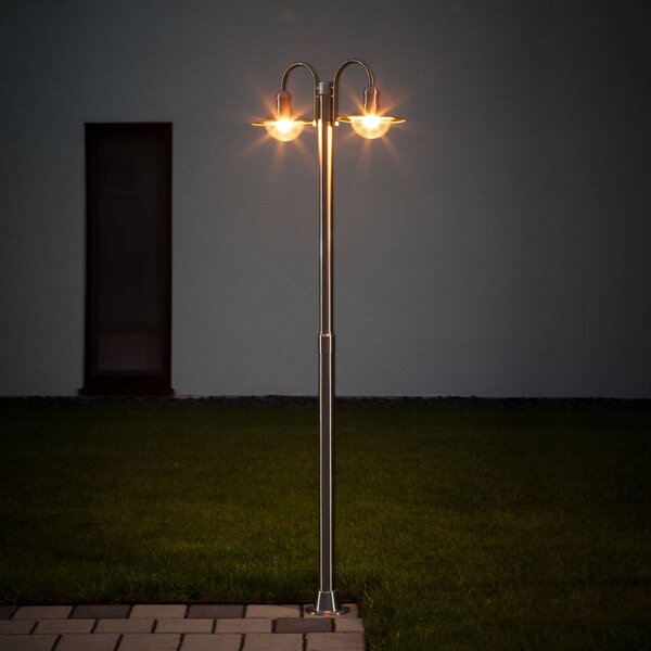 Lindby Sloupkové svítidlo Damion, 200 cm, 2 světla, E27, IP44, stmívatelný, Hliník / šedá / zinek, Nerezová ocel, Moderní