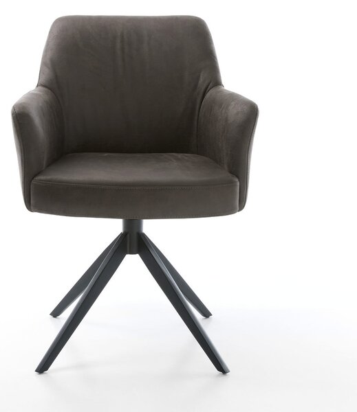 DELIFE Jídelní židle Xana-Flex s područkami mikrovlákno antracit vintage křížová podnož široká černá otočná 360° houpací funkce taštičkové pružiny