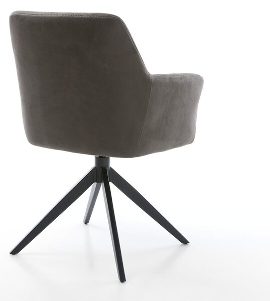 DELIFE Jídelní židle Xana-Flex s područkami mikrovlákno antracit vintage křížová podnož široká černá otočná 360° houpací funkce taštičkové pružiny