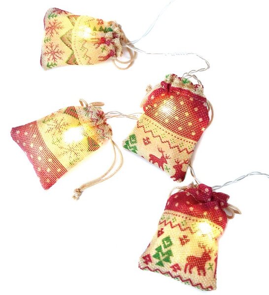 ACA Lighting LED vánoční girlanda - pytlíčky, teplá bílá, 2x baterie AA, 160 cm, IP20