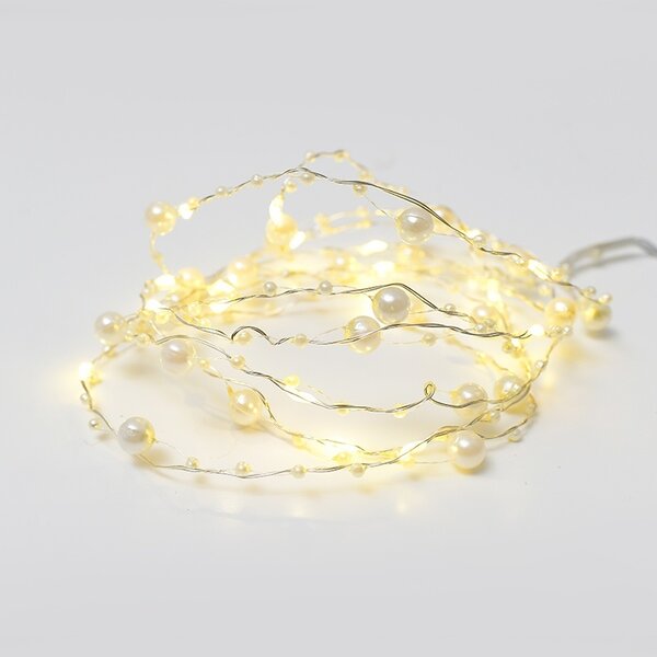 ACA Lighting LED dekorační girlanda - perly 20 LED, teplá bílá barva, 2x baterie AA, 200 cm, IP20