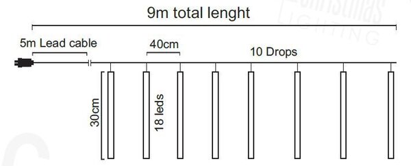 ACA Lighting LED vánoční závěs Rampouchy, 9m, studená bílá, IP44, 180 LED