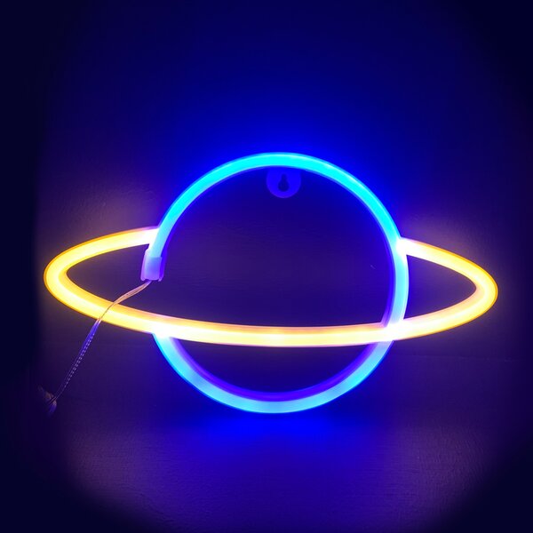 ACA Lighting Neonová lampička - Saturn, 3x AA baterie/USB kabel, IP20, modrá + žlutá barva