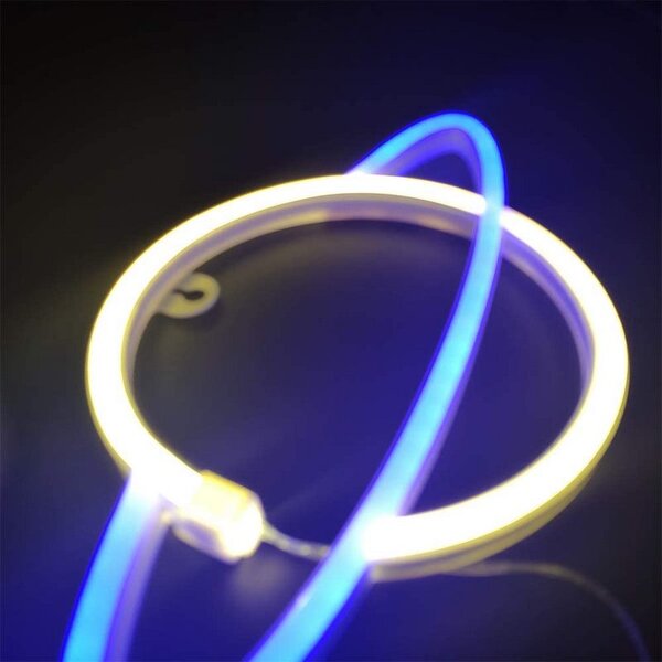 ACA Lighting Neonová lampička - Saturn, 3x AA baterie/USB kabel, IP20, modrá + žlutá barva