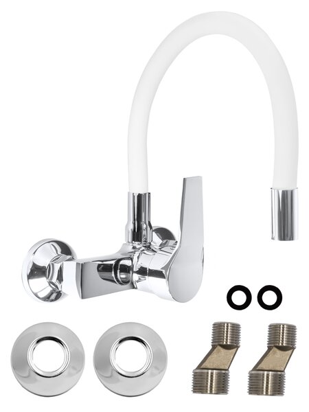 Gamma Flex, nástěnná dřezová baterie s elastickým ramenem, bílá-chromová, GMA-BFXS-WH