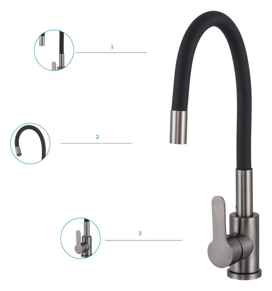 Gamma Flex 2000, stojánková dřezová baterie s flexibilním ramenem, černá-grafitová, GMA-BFX-2000GM