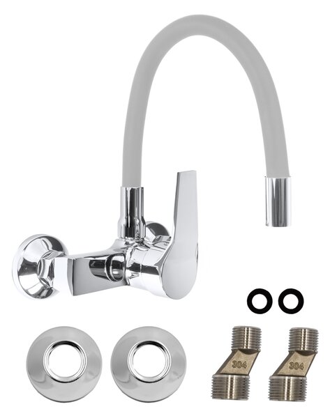 Gamma Flex, nástěnná dřezová baterie s elastickým ramenem, šedá-chromová, GMA-BFXS-G