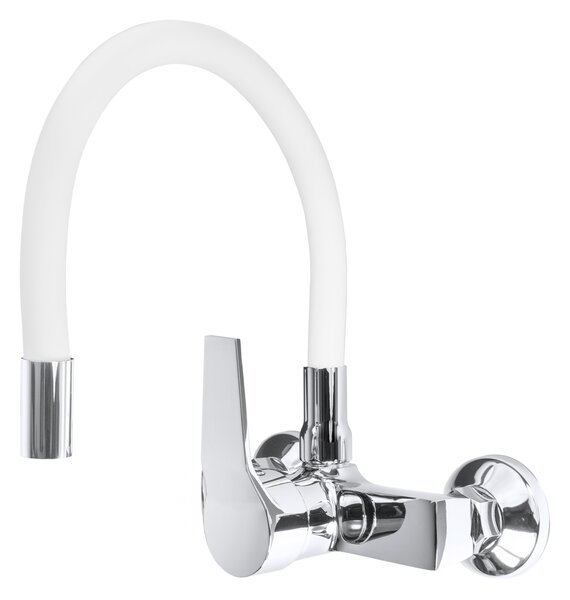 Gamma Flex, nástěnná dřezová baterie s elastickým ramenem, bílá-chromová, GMA-BFXS-WH