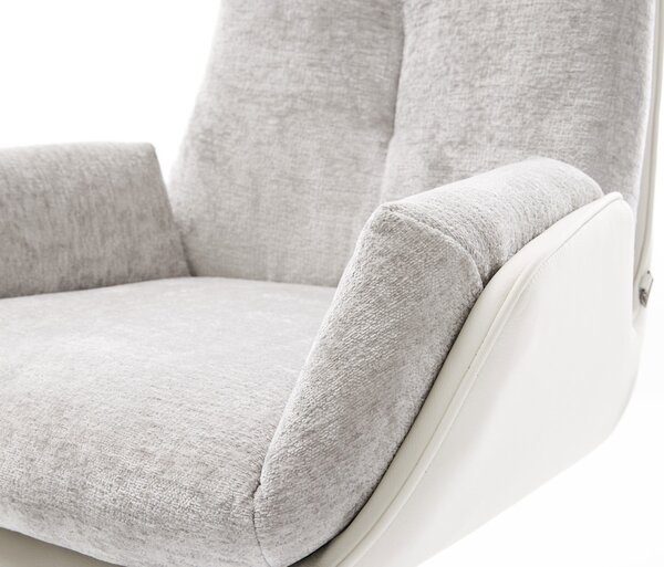 DELIFE Jídelní židle Clea-Flex kombinace materiálů pravá kůže bílá stříbrně šedá podnož ve tvaru kříže bílá 360° otočný houpací funkce