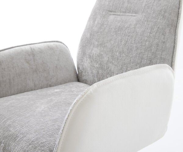 DELIFE Jídelní židle Zoa-Flex kombinace materiálů pravá kůže bílá stříbrně šedá podnož ve tvaru kříže bílá 360° otočný houpací funkce taštičkové pružiny