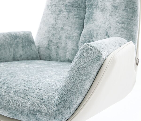 DELIFE Jídelní židle Clea-Flex kombinace materiálů pravá kůže bílá pastelově modrá podnož ve tvaru kříže bílá 360° otočný houpací funkce