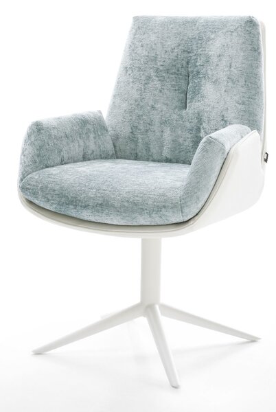DELIFE Jídelní židle Clea-Flex kombinace materiálů pravá kůže bílá pastelově modrá podnož ve tvaru kříže bílá 360° otočný houpací funkce