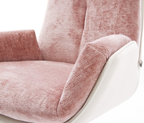 DELIFE Jídelní židle Clea-Flex kombinace materiálů pravá kůže bílá-růžová křížová podnož široká bílá 360° otočná houpací funkce
