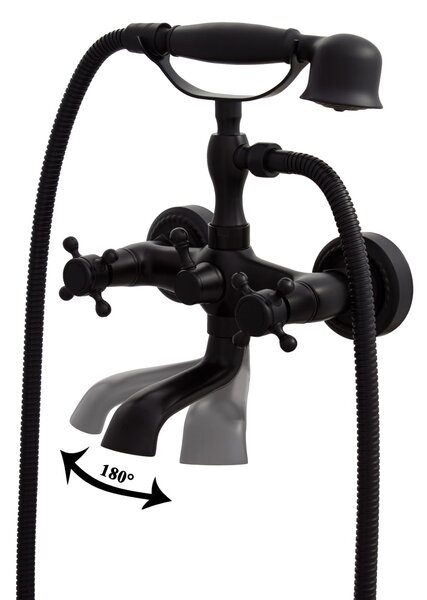 Gamma Retro, nástěnná vanová baterie s ruční sprchovou soupravou, černá matná, GMA-BROW-BK