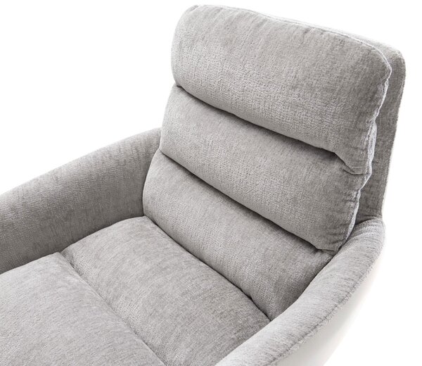 DELIFE Jídelní židle Abelia-Flex s područkami kombinace materiálů pravá kůže bílá stříbrná bílá podnož otočný 360° houpací funkce