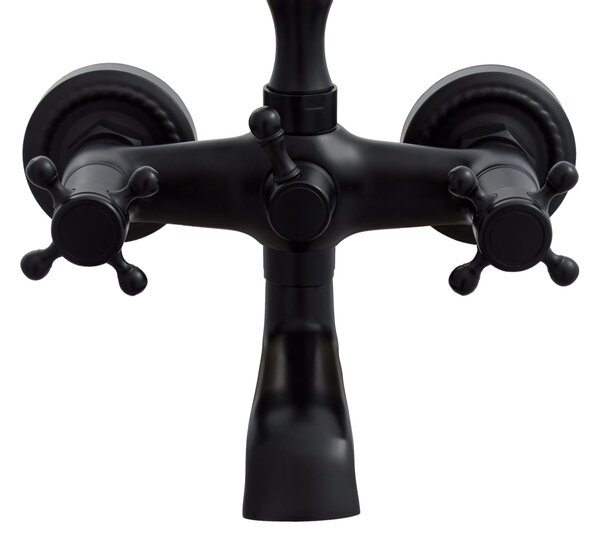 Gamma Retro, nástěnná vanová baterie s ruční sprchovou soupravou, černá matná, GMA-BROW-BK