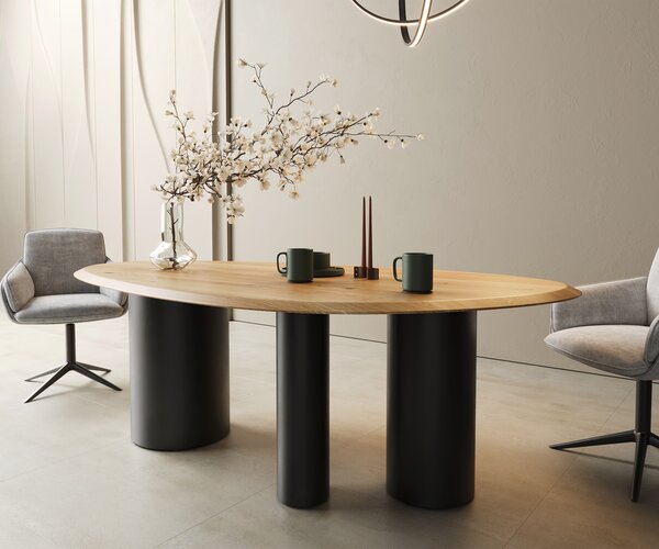 DELIFE Jídelní stůl Edge oválný 220x120x2,5 dub přírodní Troa kov černý Flow-Edge