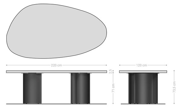 DELIFE Jídelní stůl Edge oválný 220x120x2,5 dub přírodní Troa kov černý Flow-Edge