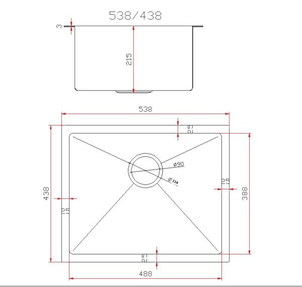 Gamma Gamma, 1-komorový nerezový dřez 540x440x210 mm, černá, GMA-S5444-BK