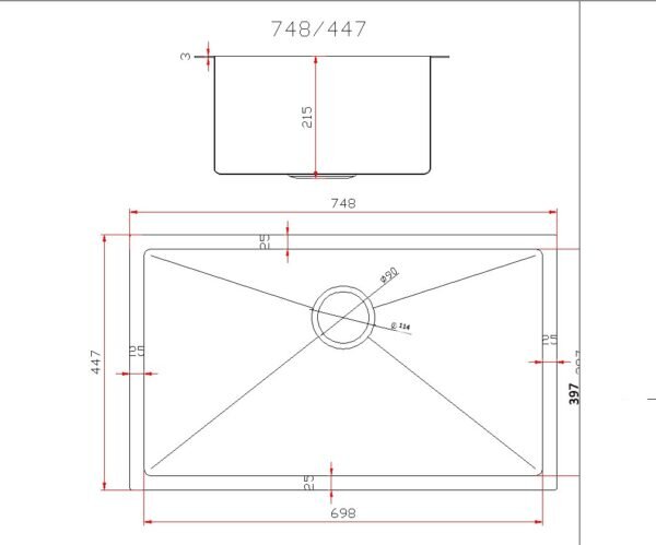 Gamma Gamma, 1-komorový nerezový dřez 750x450x210 mm, černá, GMA-S7545-BK