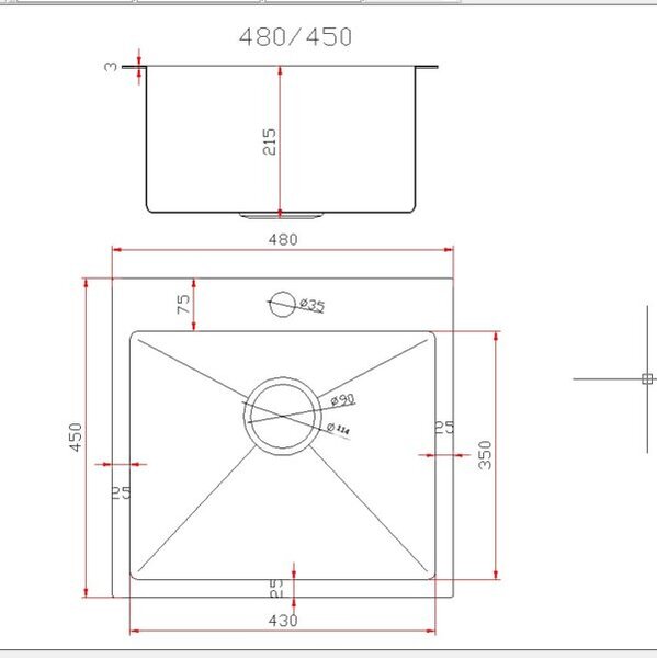 Gamma Gamma, 1-komorový ocelový dřez 480x450x210 mm, černá, GMA-S4845-BK