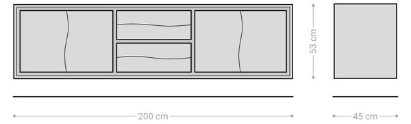 DELIFE TV stolek Live-Edge 200 cm akácie přírodní 4 dvířka 2 zásuvky závěsný