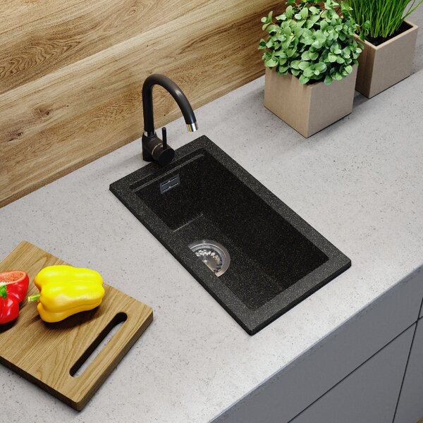 Gamma Decor 2850, 1-komorový granitový dřez 280x500x207 mm, černá se zlatými body, GMA-ZLE000177