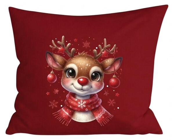 3D povlak na polštář z mikrovlákna MERRY FAWN 45x45 cm, červený