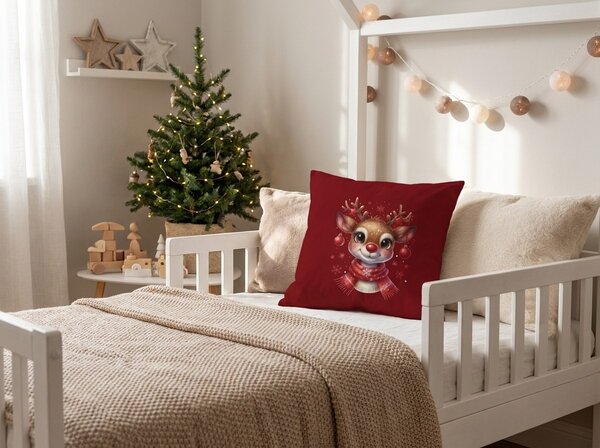 3D povlak na polštář z mikrovlákna MERRY FAWN 45x45 cm, červený