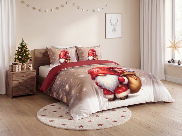 3D povlečení z mikrovlákna SANTA GNOME červené Rozměr povlečení: 2 ks 70 x 90 cm | 140 x 200 cm