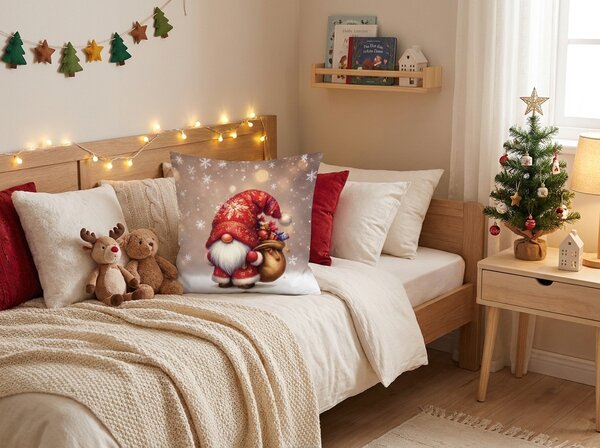 3D povlak na polštář z mikrovlákna SANTA GNOME 45x45 cm, červený