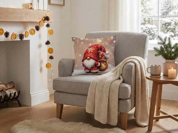3D povlak na polštář z mikrovlákna SANTA GNOME 45x45 cm, červený