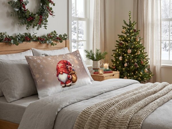 3D povlak na polštář z mikrovlákna SANTA GNOME 50x70 cm, červený
