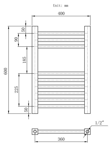 Gamma Proper, topné těleso 600x400 mm, 256W, černá matná, GMA-PROP-6040-BK