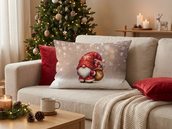 3D povlak na polštář z mikrovlákna SANTA GNOME 50x70 cm, červený