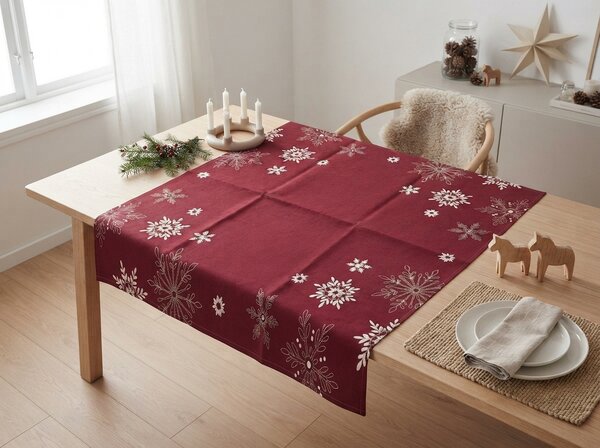 Vánoční ubrus SNOWFALL 85x85 cm, vínový