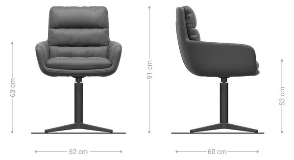 DELIFE Jídelní židle Abelia-Flex s područkami kombinace materiálů černá křížová podnož široká nerezová ocel otočná o 360° houpací funkce