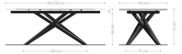 DELIFE Jídelní stůl Edge 180-220x100 keramika Minas Melange bílá béžová křížová podnož obdélník nerezová ocel rozkládací
